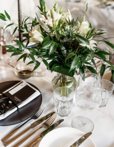 Flowers on the wedding table at St Johns House in Lichfield
