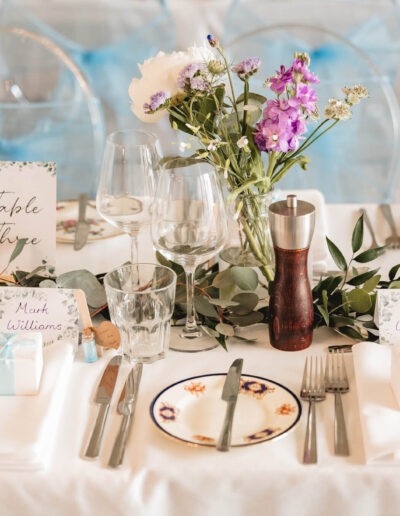 Wedding table decorated and with gifts at St Johns House in Lichfield
