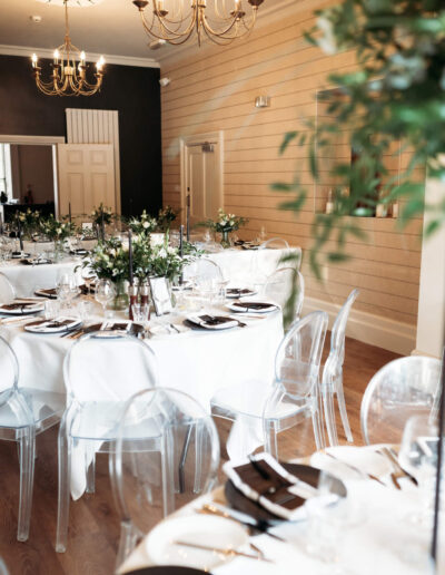 Dark wedding tables at St Johns House in Lichfield