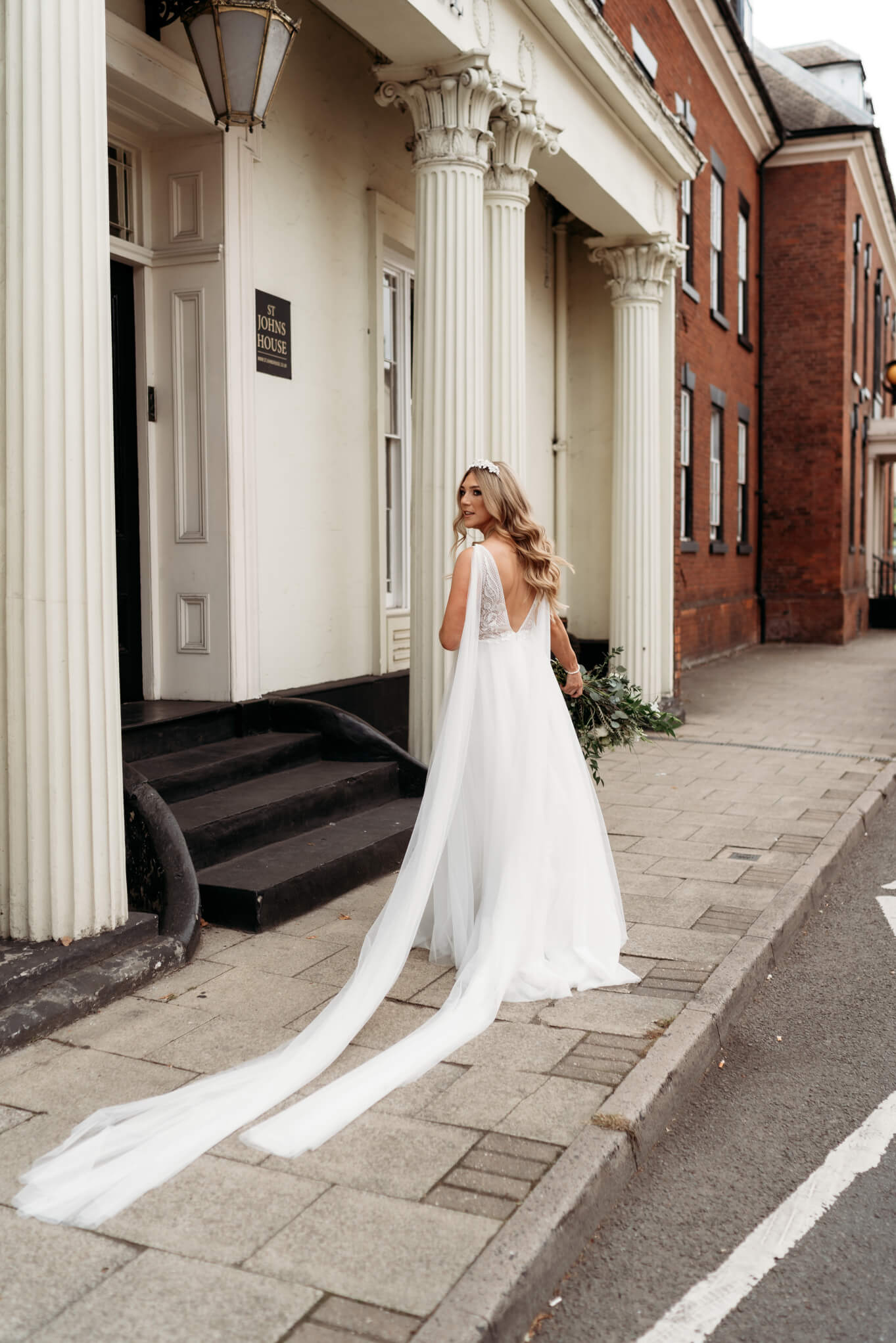 Bride outside St Johns House in Lichfield